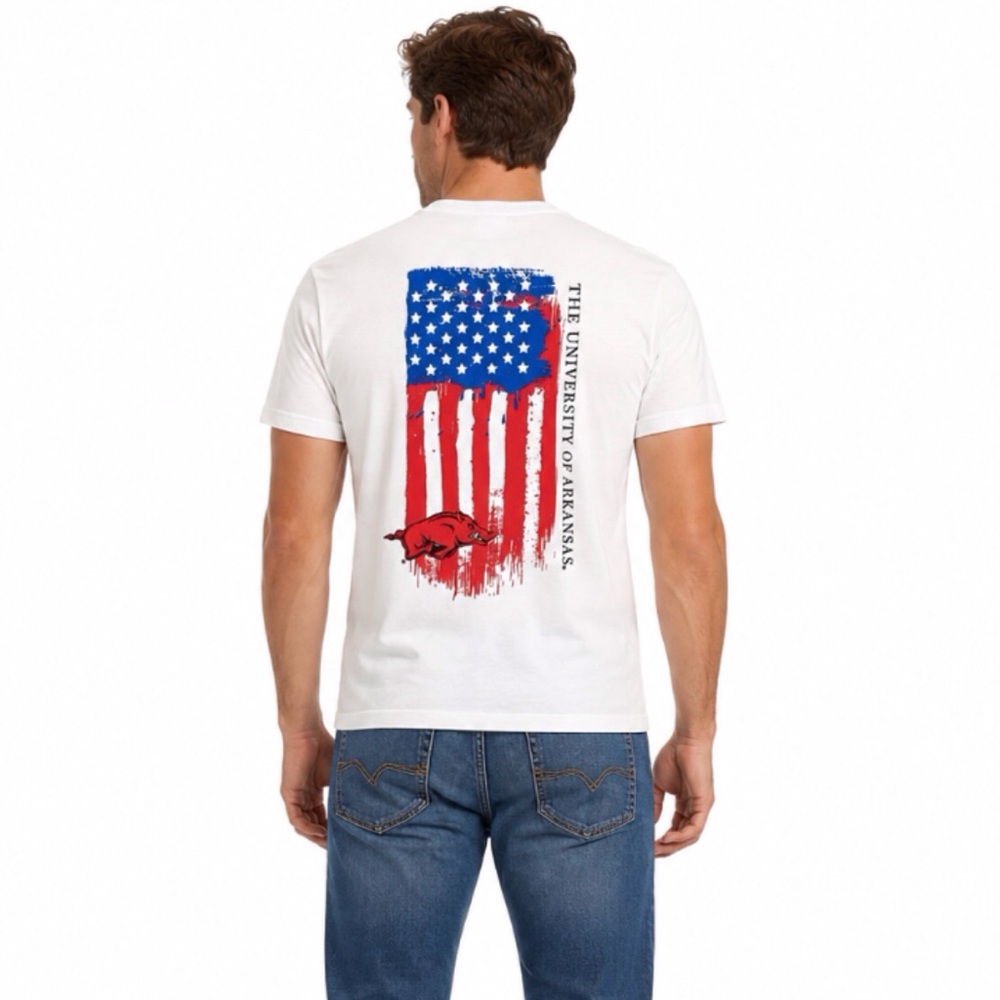 Arkansas Razorbacks T Shirt Size Small Stars and Stripes Flag Front Back Logos